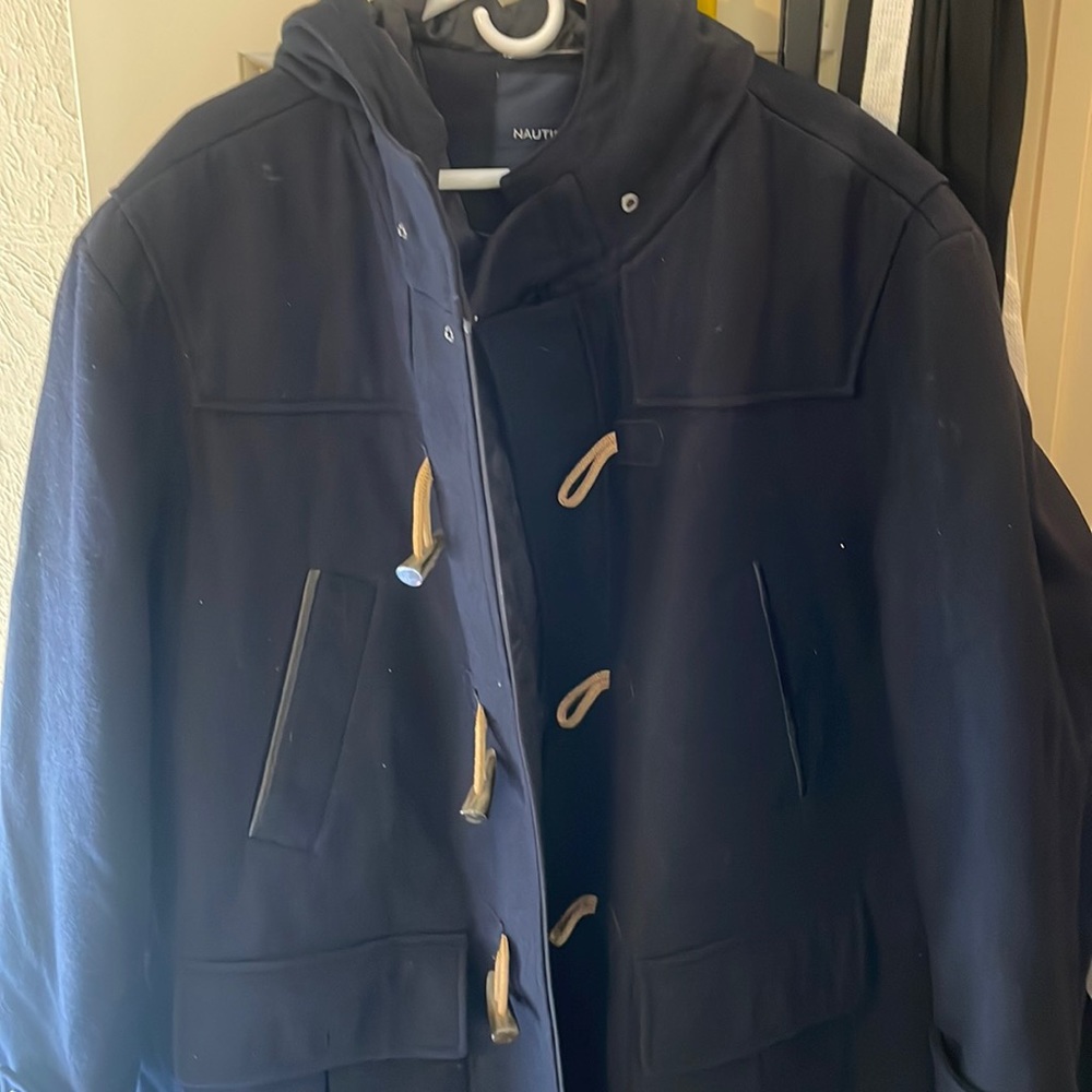 Mens Nautica Pea coat blue hooded duffel style